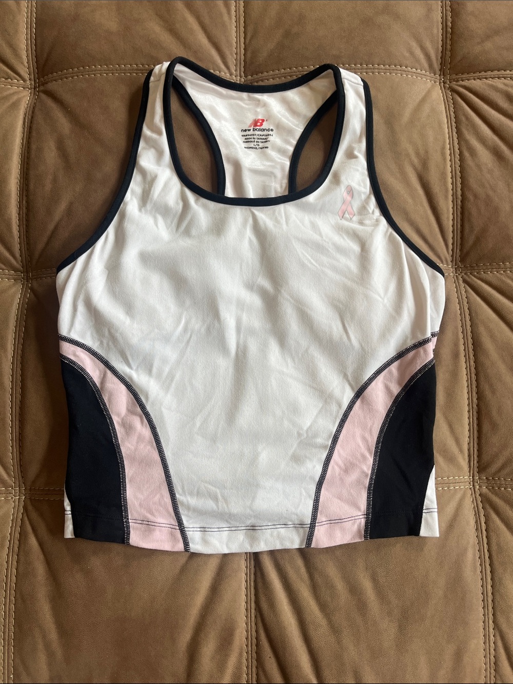 New Balance Colorblock Cropped Racerback Tank Top with Built-in Bra